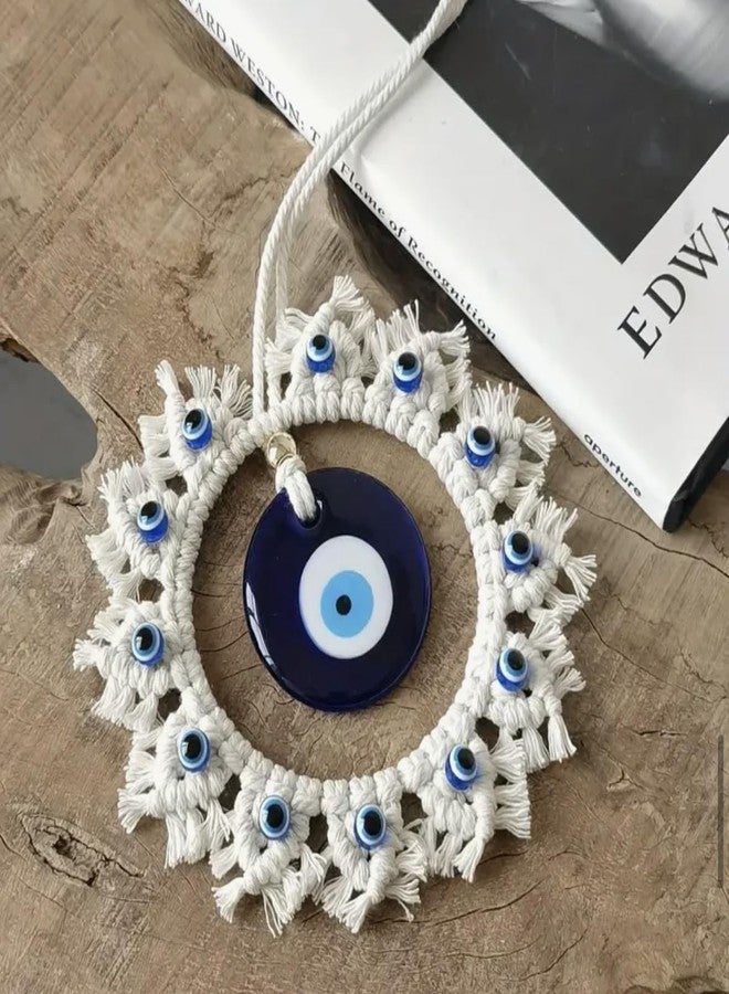 WARMINGO DE White Macrame Evil Eye Wall Hanging for Home Decor & Nazar Protection | Big Turkish Evil Eye for Main Door Entrance | Handmade Boho Wall Hanging | Aesthetic Diwali & Housewarming Gift - Image 5